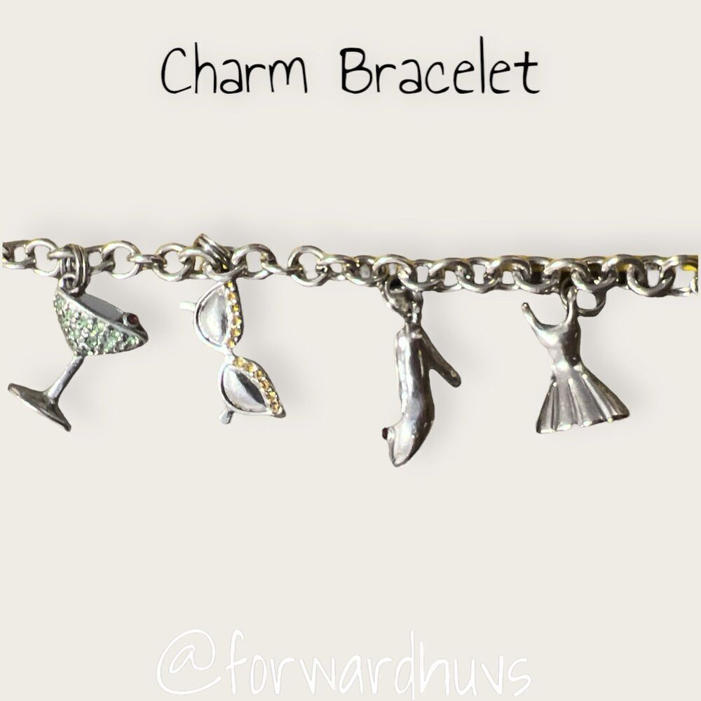 Silver Tone Fashion Fashionista Charm Bracelet with Mini Rhinestones